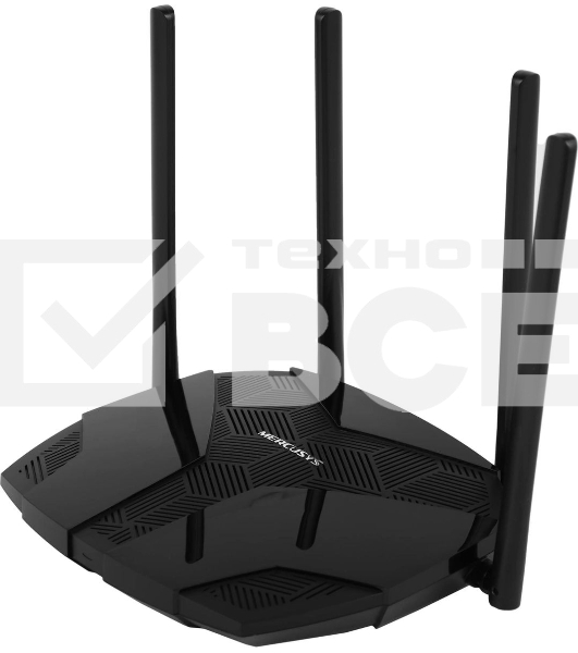 Двухдиапазонный роутер MERCUSYS MR80X AX3000 Wi-Fi 6, до 574 Мбит/с на 2,4 ГГц + до 2402 Мбит/с на 5 ГГц,4 фиксированные внешние антенны, 3 гигабитных порта LAN, 1 гигабитный порт WAN