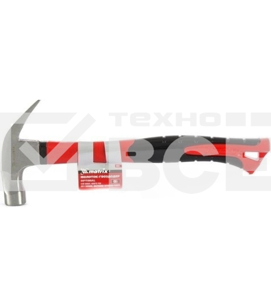 Молоток-гвоздодер Matrix ''optimal'' 450 г, боек c магнитом, фибергласовая обрезиненная рукоятка