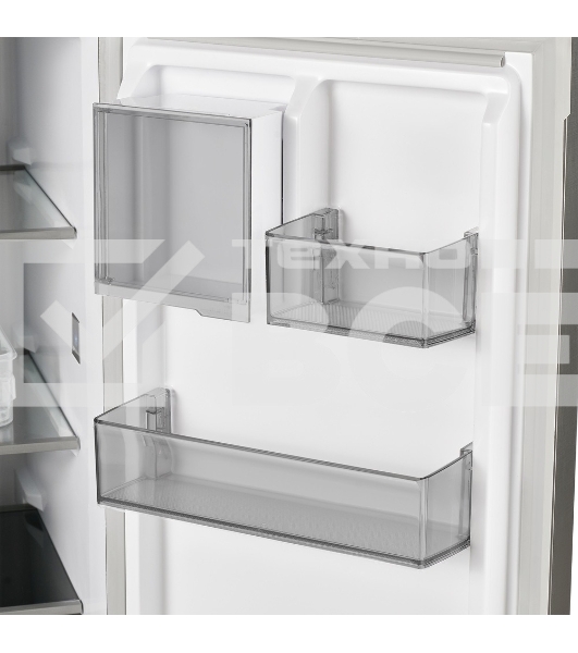 Холодильник Maunfeld MFF192NFB01 Inverter черный стекло трехкамерный 334/184л морозилка снизу, No Frost, Side by Side