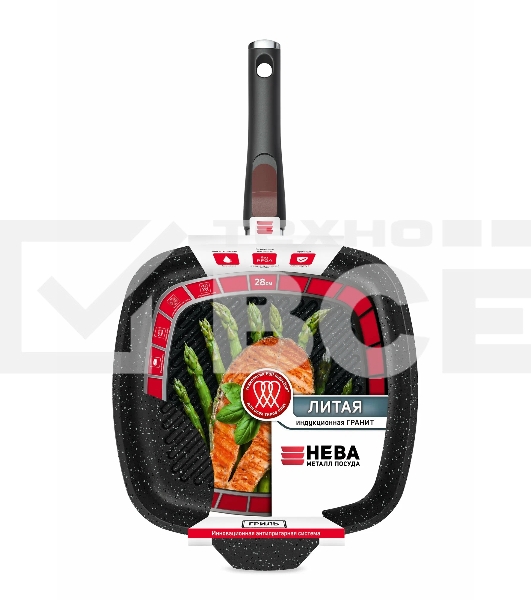Сковорода-гриль квадратная 28 литая Индукция Гранит с/р