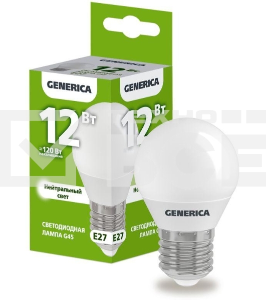 Лампа LED G45 IEK LL-G45-12-230-40-E27-G шар 12Вт 230В 4000К E27 GENERICA