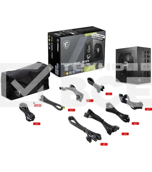 Блок питания MSI ATX 750W MAG A750GL PCIE5 Gen.5 80 PLUS gold (20+4pin) APFC 120мм fan 8xSATA Cab Manag RTL