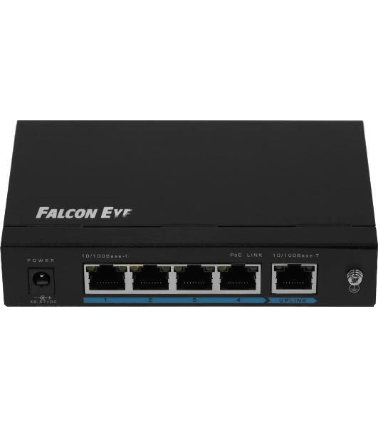 Коммутатор Falcon Eye FE-104POE-S, 4×100 Мбит/с PoE + 1×100 Мбит/с Uplink, неуправляемый