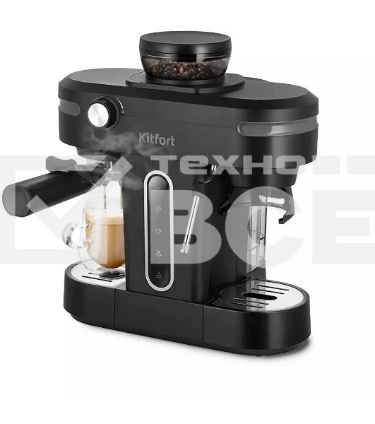 Кофеварка рожковая Kitfort КТ-7375 черный, исп. кофе - зерновой/молотый, 0.75 л, 1150 Вт, 15 бар