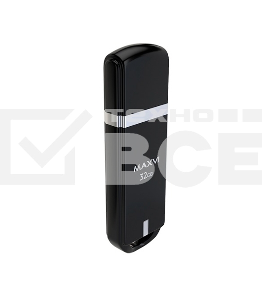 Флеш диск Maxvi P3 32GB USB 2.0 black, монолит с колпачком, ABS пластик
