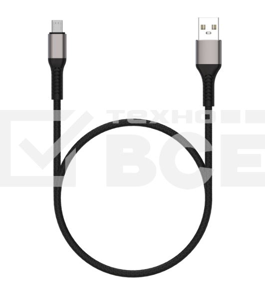 Дата-кабель Maxvi MC-21M USB-MicroUSB 2.4А, 1м, black-grey