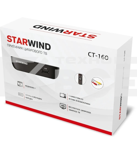 Ресивер DVB-T2 Starwind CT-160 черный