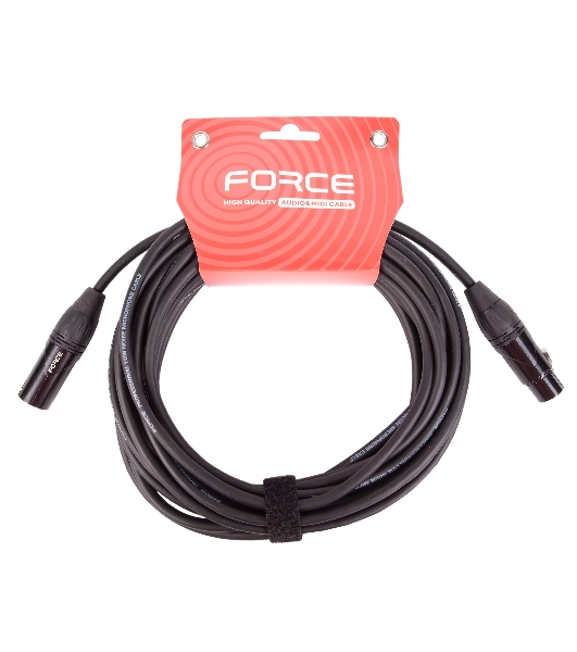 Кабель микрофонный FORCE FMC-06/9XLR (M) - XLR (F), высококачественный балансный, малошумящий с проводниками из безкислородной меди OFC, диаметр 6 мм, черные профессиональные металлические разъемы, длина 9 м, цвет черный