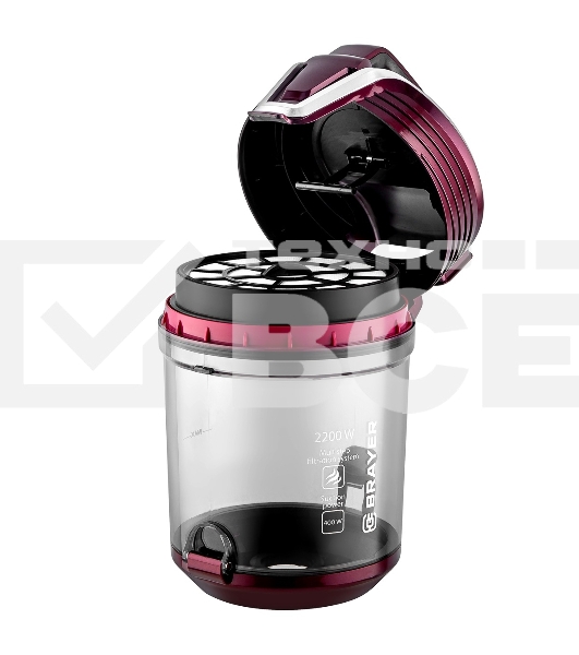 Пылесос BRAYER BR4211 черный/бордовый, 400/2200 Вт, уборка сухая, пылесборник контейнер, 3 л