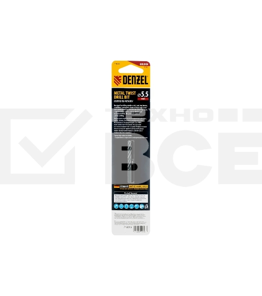 Сверло спиральное по металлу Denzel 5,5 х 139 мм, Р6М5, Golden Tip, удлиненное