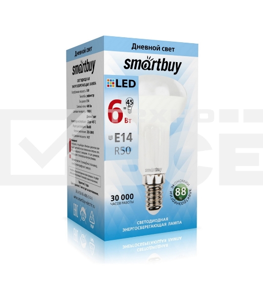 Светодиодная лампа Smartbuy R50-06W/4000/E14. цоколь Е14, 6 Вт, 220 В, 30000 ч, 4000 К