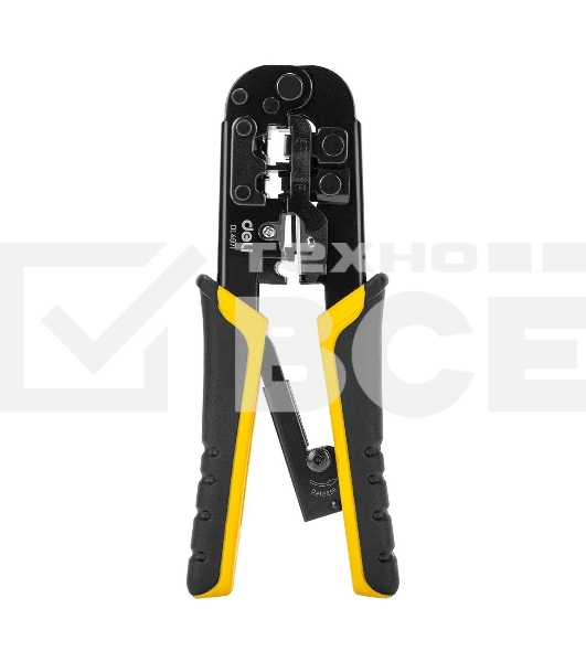 Обжимные клещи Deli DL4971 4P,6P,8P Размер: 200 мм. Спецификация обжима: 4P, 6P, 8P. Сталь A3 с черным покрытием. Ручка из ПВХ и ТПР. Храповой механизм. Подходит для витой пары UTP/STP и телефонных кабелей.