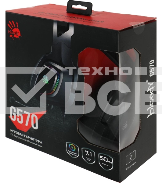 Гарнитура проводная с микрофоном A4Tech Bloody G570 черный/серый 2м мониторные USB оголовье (G570 USB/BLACK + GREY)