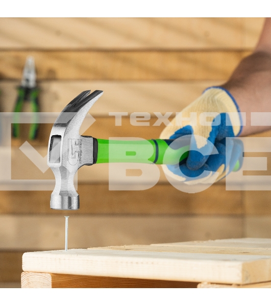 Молоток-гвоздодер Сибртех 450 г, фибергласовая обрезиненная рукоятка