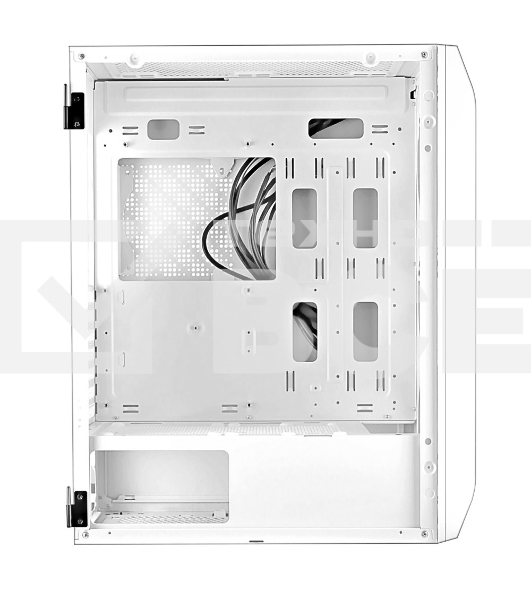 Компьютерный корпус Ginzzu GL 185 белый боковая дверца закаленное стекло на петлях на магнитах