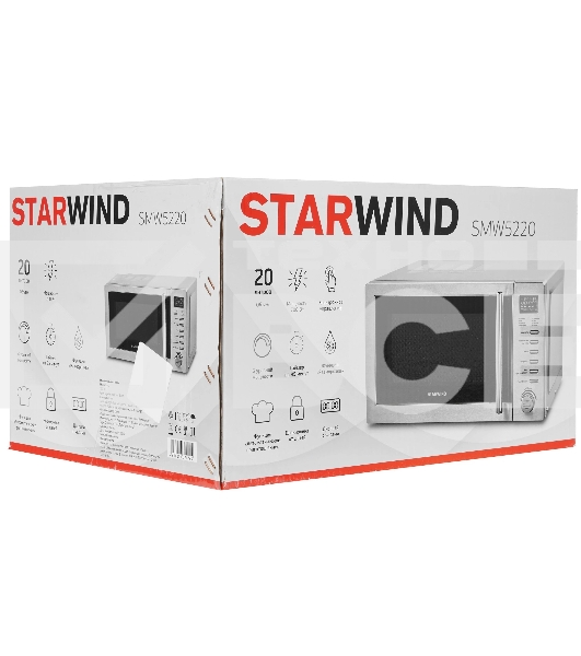 Микроволновая печь Starwind SMW5220 серебристый, 20 л, 700 Вт, переключатели - кнопки, поворотный механизм