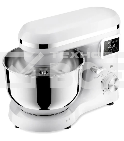 Планетарный миксер BQ MX640 White. Максимальная мощность 1600 Вт / Чаша из нержавеющей стали 6 л / Функция ферментации/ Подогрев чаши до 40'C / Электронное управление / Металлические насадки в комплекте / Металлические шестерни / Двойная защита: от перегр