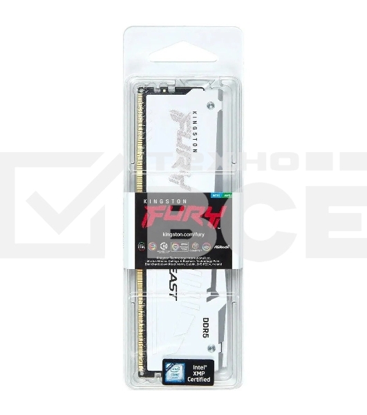 Оперативная память Kingston Fury Beast, DDR5, 16GB (1x16GB), 6400MHz, CL32, с радиатором, RGB, белый