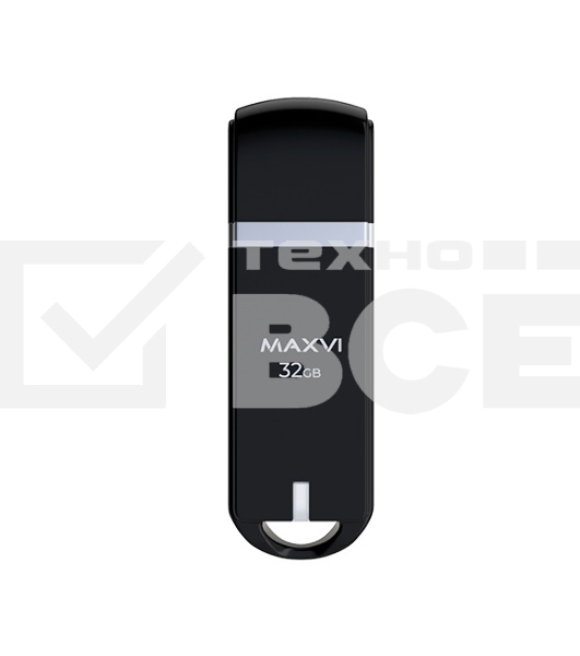 Флеш диск Maxvi P3 32GB USB 2.0 black, монолит с колпачком, ABS пластик