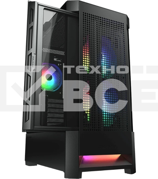 Компьютерный корпус Cougar Airface RGB Black, 2х140мм + 1x120мм ARGB Fan, ARGB Fan Hub, без БП, черный, ATX