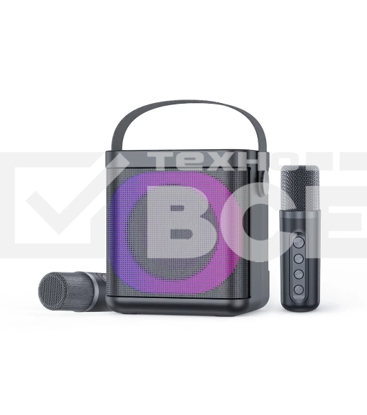 Переносная караоке система TRS2406 iconBIT K702B Колонка 10Вт, 2 микрофона Bluetooth, подсвктка, с аккумулятор в колонке 1500mAh и микрофонах, 16*12*16.7 CM, черный