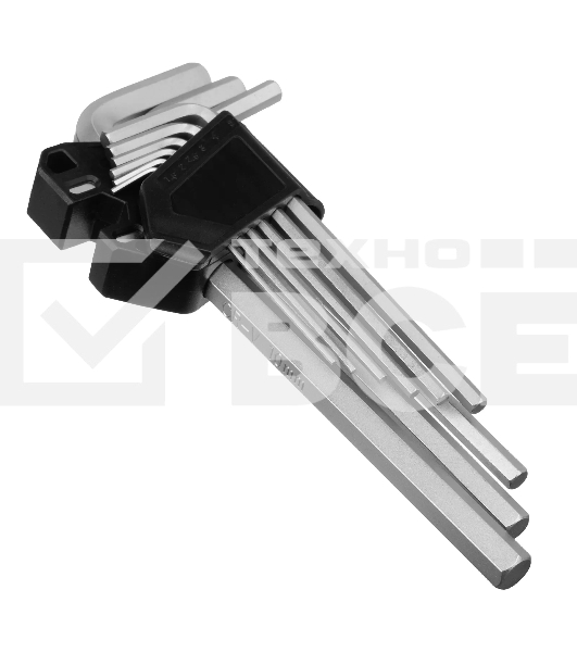 Набор ключей имбусовых Denzel, HEX, 1,5-10 мм, CrV, 9 шт., удлиненные