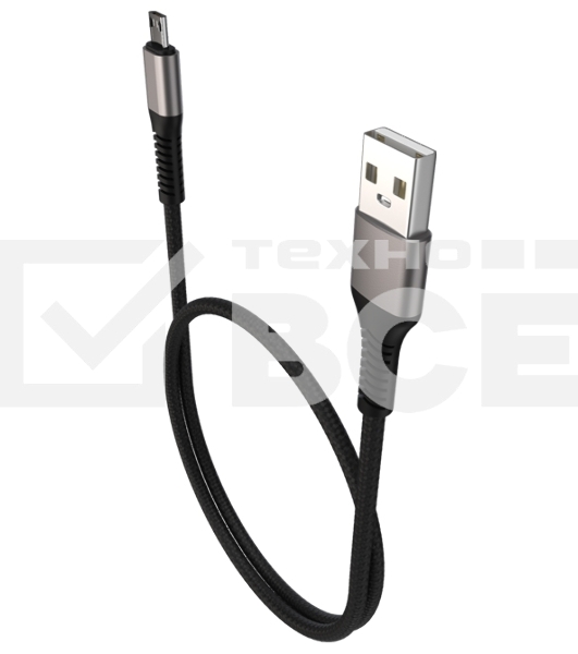 Дата-кабель Maxvi MC-21M USB-MicroUSB 2.4А, 1м, black-grey
