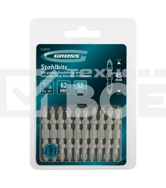 Бита двухстор. Gross PZ2-PZ1х45 мм, сталь S2, 10 шт.