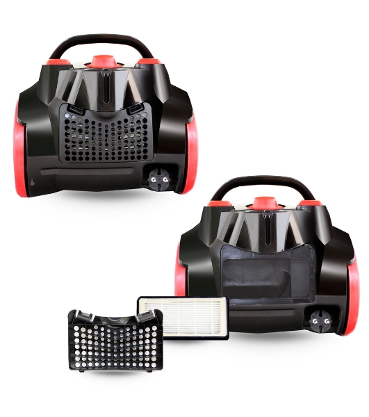 Пылесос Ginzzu VS437 черный/красный, 420/2400 Вт, уборка сухая, пылесборник контейнер 2,5 л