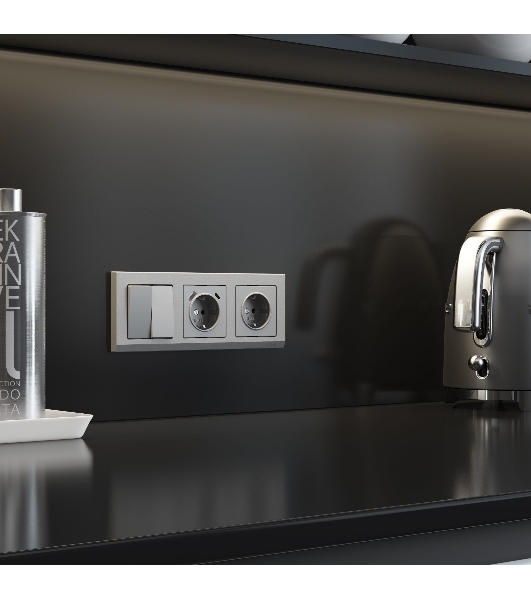 Выключатель двухклавишный проходной WERKEL (серебряный матовый) W1122065