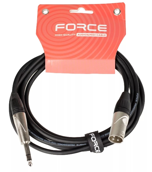 Кабель аудио FORCE FMC-07/31/4' TRS (M) - XLR (M), высококачественный балансный, малошумящий с проводниками из безкислородной меди OFC, диаметр 6 мм, профессиональные металлические разъемы, длина 3 м, цвет черный