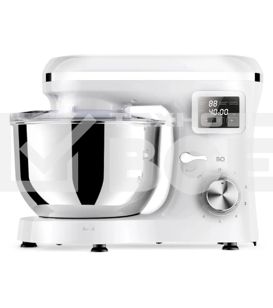 Планетарный миксер BQ MX640 White. Максимальная мощность 1600 Вт / Чаша из нержавеющей стали 6 л / Функция ферментации/ Подогрев чаши до 40'C / Электронное управление / Металлические насадки в комплекте / Металлические шестерни / Двойная защита: от перегр