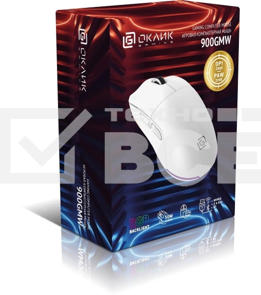 Мышь беспроводная Oklick 900GMW белый, 26000 dpi, радиоканал, Bluetooth, USB, кнопки - 6