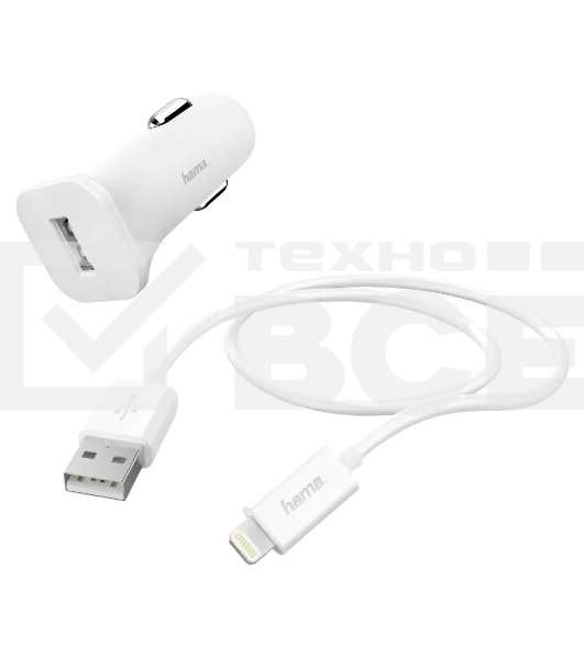 Автомобильное зар./устр. Hama H-183291 1A кабель Apple Lightning белый