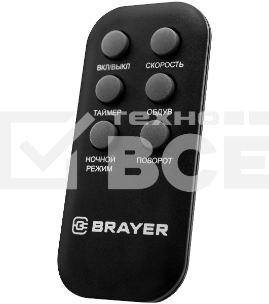 Колонный вентилятор BRAYER BR4958BK, механ.упр.,пульт ДУ,вращение90°,мощ-ть50Вт,защита от перегрева