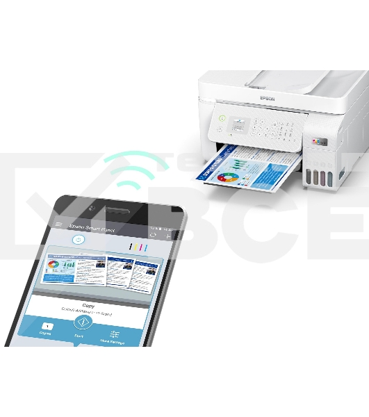 МФУ струйное Epson EcoTank L5296 (C11CJ65411) белый, A4, ч/б печ. 33стр/мин., цв. печ. 15стр/мин., 5760x1440 DPI, 2400х1200 DPI, USB, Ethernet, Wi-Fi