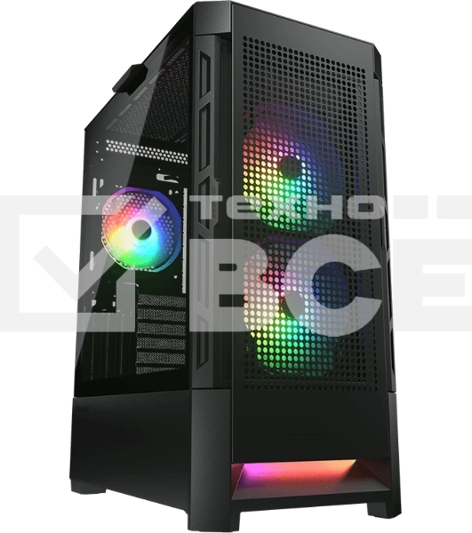 Компьютерный корпус Cougar Airface RGB Black, 2х140мм + 1x120мм ARGB Fan, ARGB Fan Hub, без БП, черный, ATX
