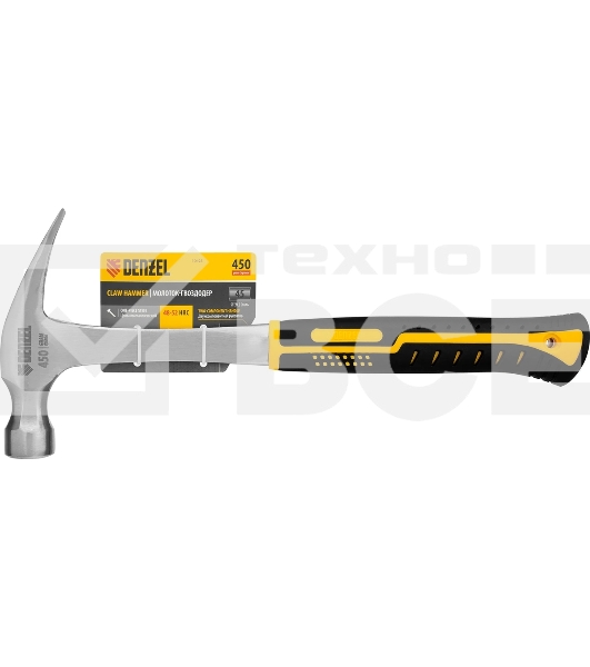 Молоток-гвоздодер Denzel 10423 450 г, цельнометаллический, двухкомпонентная рукоятка
