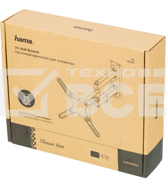 Кронштейн для телевизора Hama R1 118154 черный, 19'-48' макс. 25 кг, настенный, поворот и наклон