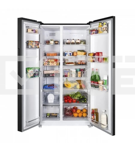 Холодильник Maunfeld MFF177NFSB черный глянц. двухкамерный 263/170л морозилка сбоку, No Frost, Side by Side