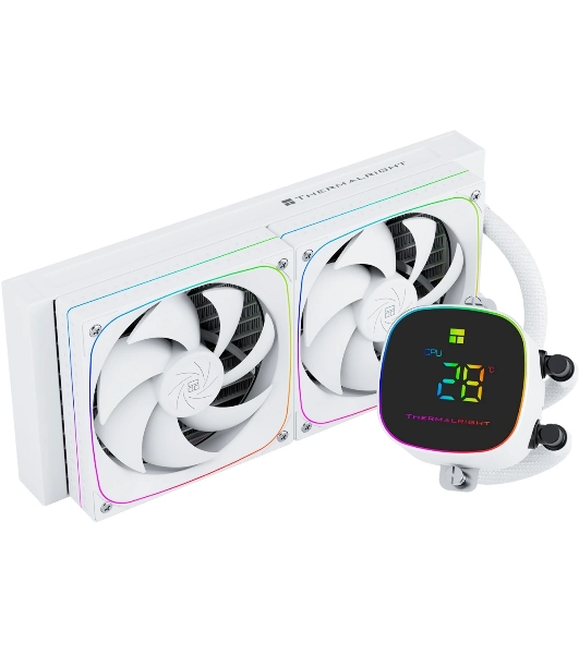 Система жидкостного охлаждения Thermalright Frozen Horizon 240 Digital (240мм, LED temp., White, ARGB/Fans: 2x120мм, 68.9CFM, 28.2dBA, 2000RPM/Pump height 53.2мм, Rad thickness 27мм/S: 1700, 1200, 1851, 115X, AM5, AM4)