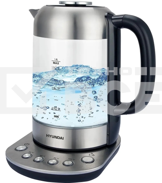 Чайник электрический Hyundai HYK-G8407 1.8л. 2200Вт черный/прозрачный корпус: стекло
