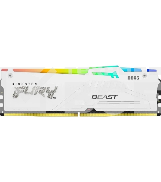 Оперативная память Kingston Fury Beast, DDR5, 16GB (1x16GB), 6400MHz, CL32, с радиатором, RGB, белый