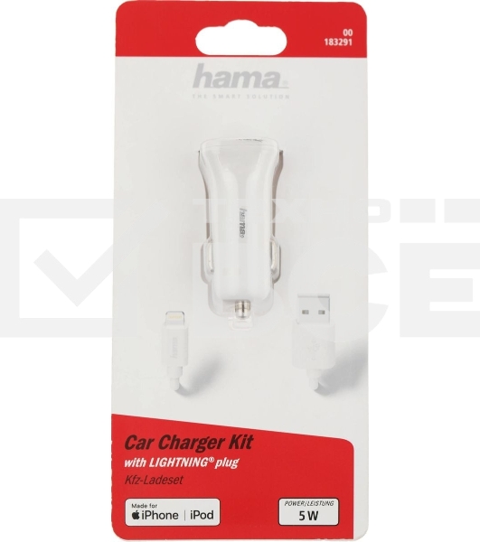 Автомобильное зар./устр. Hama H-183291 1A кабель Apple Lightning белый