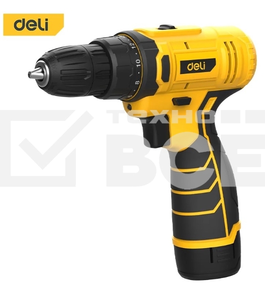 Дрель-шуруповерт Deli DL-DZ12-6A2, Аккумуляторная, 12В, Кейс, Набор оснастки 24 предмета