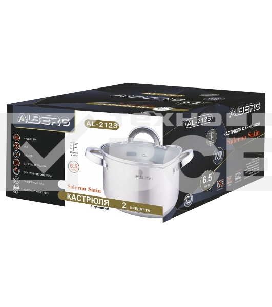 Кастрюля ALBERG AL-2123 с крышкой, 6,5 л
