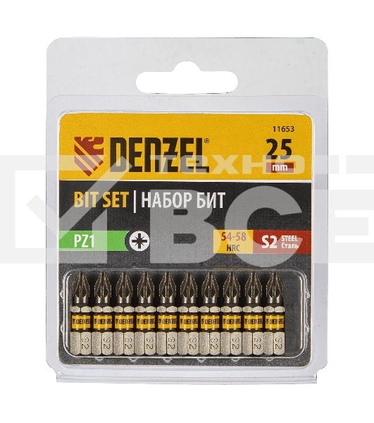 Набор бит Denzel PZ1х25, сталь S2, шестигранный профиль, 10 шт.