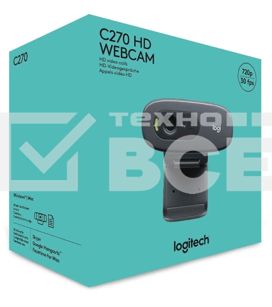 Веб-камера Logitech Webcam HD Pro C270, 3MP, 1280x720, Rtl