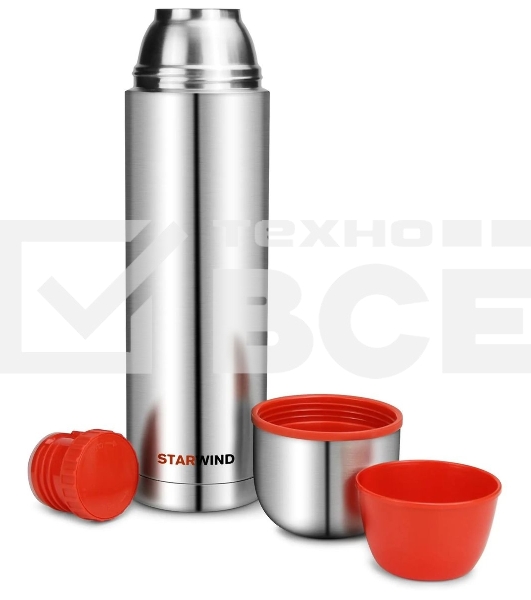 Термос Starwind 20-1200 1.2 л, серебристый/красный, картонная коробка