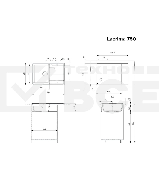 Кухонная мойка Maunfeld Lacrima 750 MFQS-750B черный